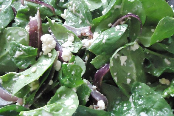 Awesome Spinach Salad with Warm Feta Dressing