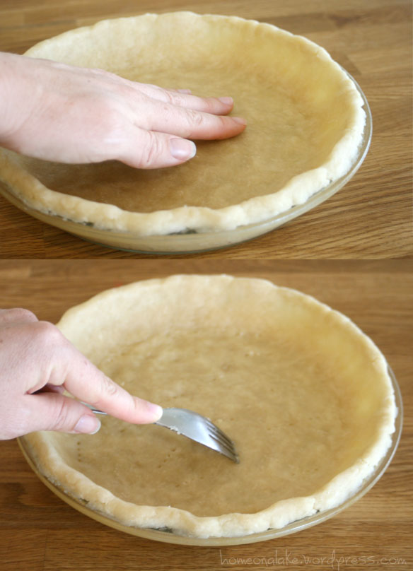 pressing in pie plate and sticking with fork